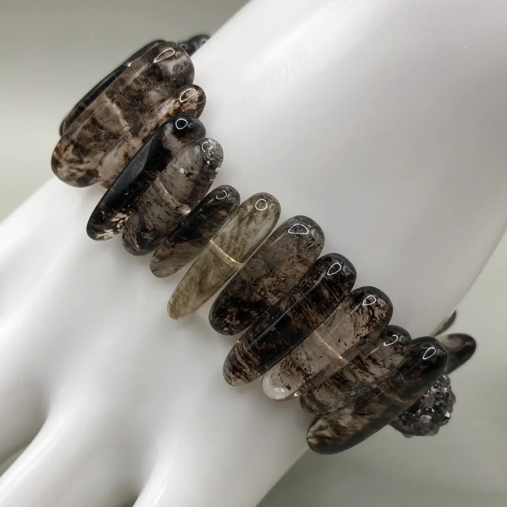 Rutile Rutilated Quartz Stretch Bracelet Cluster Stones with Disco Ball Charm